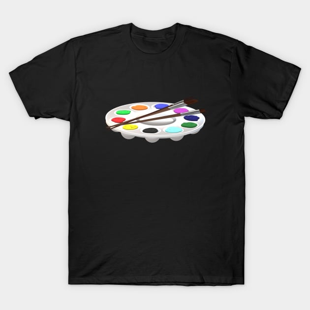 Round Artist Palette with Paints and Paint Brushes T-Shirt by Art By LM Designs 